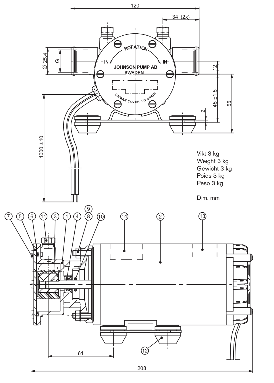 JOHNSON Impeller Pump Oil Change F4B-1907 24V