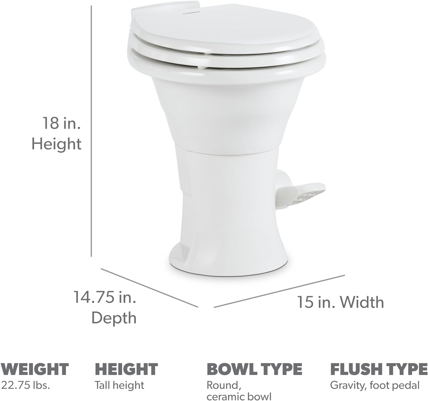 DOMETIC 310 Standard Toilet - Pressure-Enhanced Flush, Lightweight, Modern RVs, White