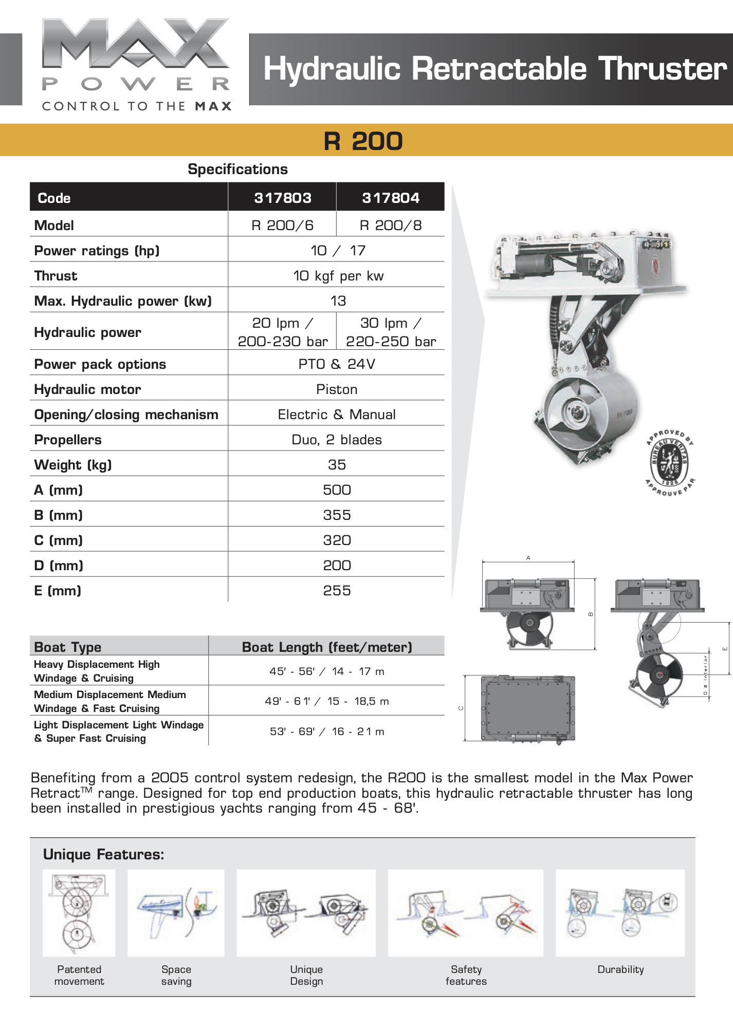 MAX POWER Retractable Thruster R200/6 & 200/8