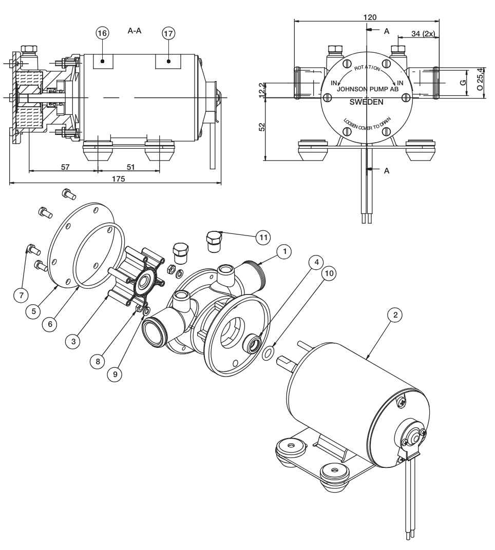 JOHNSON Impeller Pump F38B-19 24V